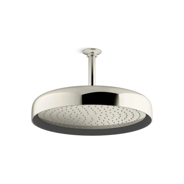 KOHLER Statement Round 1-Spray Patterns 2.5 GPM 14 in. Ceiling Mount Rainhead Fixed Shower Head in Vibrant Polished Nickel