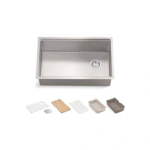 KOHLER Strive 29 in. Undermount Single Bowl Stainless Steel Workstation Kitchen Sink