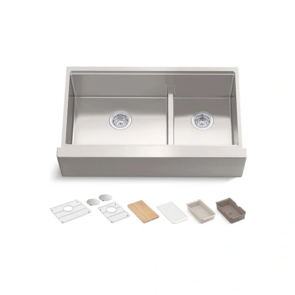 KOHLER Strive 35-1/2 in. Undermount Double Bowl Stainless Steel Workstation Kitchen Sink
