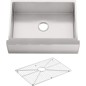 KOHLER Strive Undermount Farmhouse Apron Front Stainless Steel 30 in. Single Bowl Kitchen Sink Kit with Basin Rack