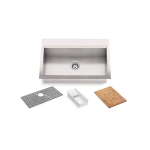 KOHLER Task Workstation 33 in. Drop-in/Undermount Single Bowl Stainless Steel Kitchen Sink with 1-Faucet Hole