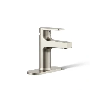 KOHLER Taut Single Handle Single Hole 1.2 GPM Bathroom Sink Faucet with Escutcheon in Brushed Nickel