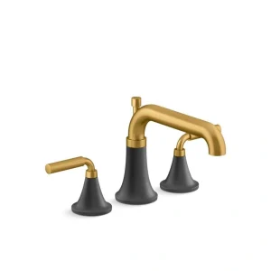KOHLER Tone 2-Handle Tub Faucet Trim Kit with Diverter Spout in Matte Black with Moderne Brass