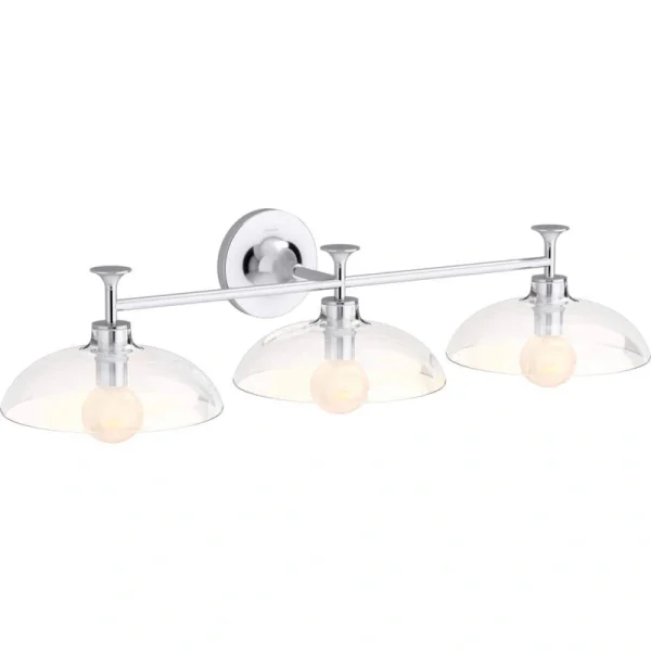 KOHLER Tone 3 Light Polished Chrome Indoor Bathroom Vanity Light Fixture, UL Listed