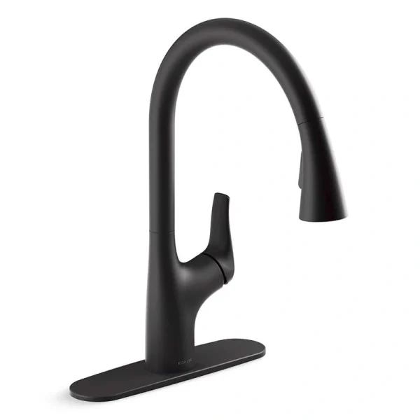 KOHLER Trove Single Handle Pull Down Sprayer Kitchen Faucet in Matte Black
