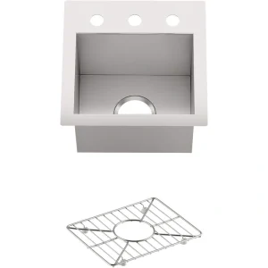 KOHLER Vault 18 Gauge Stainless Steel 15 in. 3-Hole Dual Mount Bar Sink