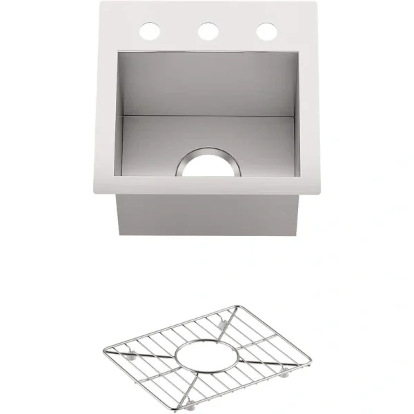 KOHLER Vault 18 Gauge Stainless Steel 15 in. 3-Hole Dual Mount Bar Sink