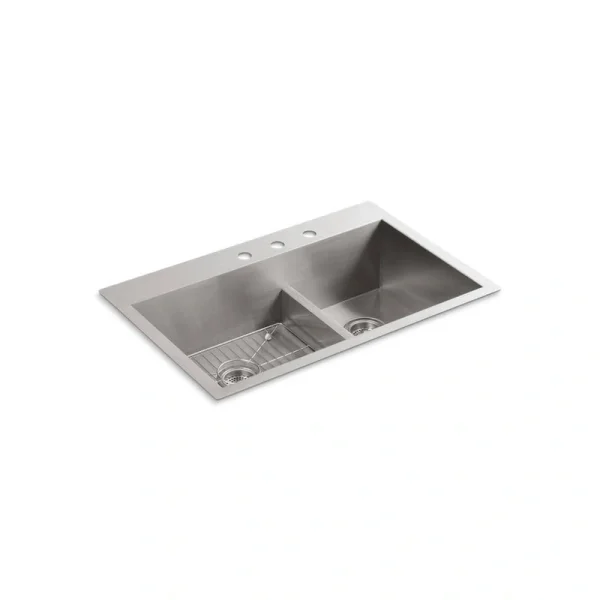 KOHLER Vault 33 in. Drop-in/Undermount Double Bowl Stainless Steel Kitchen Sink T726938524