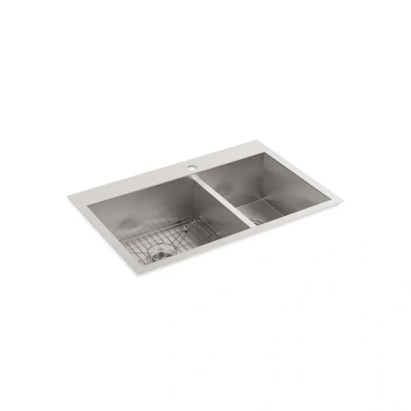 KOHLER Vault 33 in. Drop-in/Undermount Double Bowl Stainless Steel Kitchen Sink T726938717