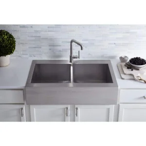 KOHLER Vault Farmhouse Drop-In Apron Front Self-Trimming Stainless Steel 36 in. 1-Hole Double Bowl Kitchen Sink