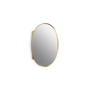 KOHLER Verdera 24-in x 33.5-in Surface/Recessed Mount Moderne Brushed Gold Mirrored Oval Medicine Cabinet