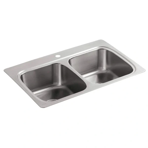 KOHLER Verse Drop-In Stainless Steel 33 in. 1-Hole 50/50 Double Bowl Kitchen Sink