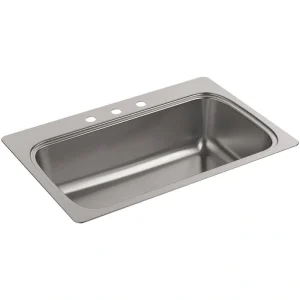 KOHLER Verse Drop-In Stainless Steel 33 in. 3-Hole Single Basin Kitchen Sink