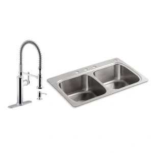 KOHLER Verse Drop-In Stainless Steel 33 in. Double Bowl Kitchen Sink with Sous Kitchen Faucet