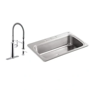 KOHLER Verse Drop-In Stainless Steel 33 in. Single Bowl Kitchen Sink with Sous Kitchen Faucet T726939068