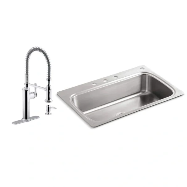 KOHLER Verse Drop-In Stainless Steel 33 in. Single Bowl Kitchen Sink with Sous Kitchen Faucet T726939068