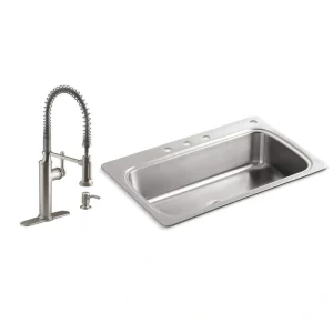 KOHLER Verse Drop-In Stainless Steel 33 in. Single Bowl Kitchen Sink with Sous Kitchen Faucet T726939280