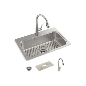 KOHLER Verse Stainless Steel 33 in. Single Bowl Drop-In Kitchen Sink with Faucet