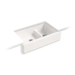 KOHLER Whitehaven 34 in. Undermount Double Bowl Sea Salt Cast Iron Kitchen Sink