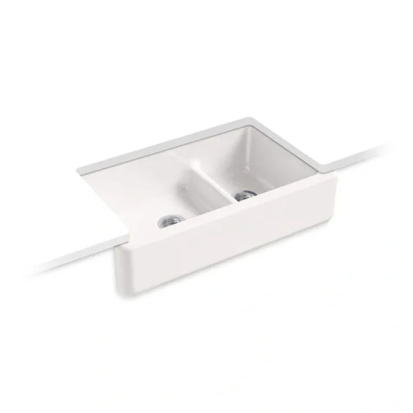 KOHLER Whitehaven 34 in. Undermount Double Bowl Sea Salt Cast Iron Kitchen Sink