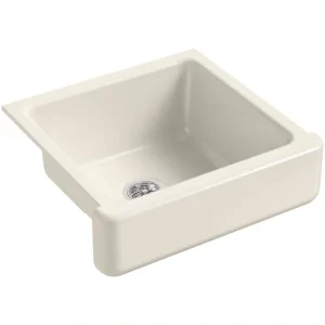 KOHLER Whitehaven Farmhouse/Apron-Front Cast Iron 23.5 in. Single Bowl Kitchen Sink in Biscuit