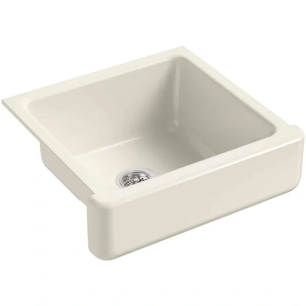 KOHLER Whitehaven Farmhouse/Apron-Front Cast Iron 23.5 in. Single Bowl Kitchen Sink in Biscuit