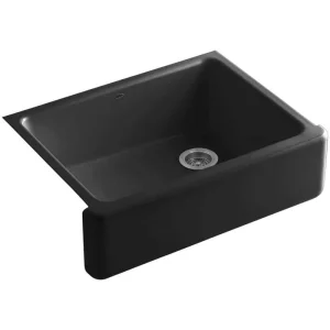 KOHLER Whitehaven Farmhouse Apron-Front Cast Iron 30 in. Single Basin Kitchen Sink in Black