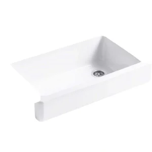 KOHLER Whitehaven Farmhouse Apron Front Cast Iron Self-Trimming 36 in. Single Basin Kitchen Sink in White with Basin Racks