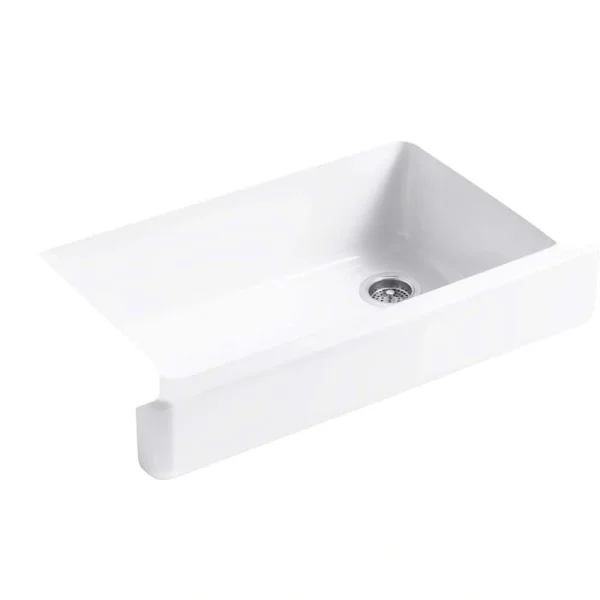 KOHLER Whitehaven Farmhouse Apron Front Cast Iron Self-Trimming 36 in. Single Basin Kitchen Sink in White with Basin Racks
