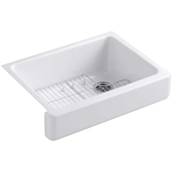 KOHLER Whitehaven Farmhouse Apron Front Self-Trimming Cast Iron 30 in. Single Bowl Kitchen Sink in White with Basin Racks