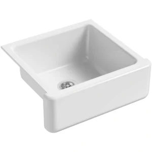 KOHLER Whitehaven Farmhouse Apron Front Undermount Cast Iron 24 in. Single Bowl Kitchen Sink in White