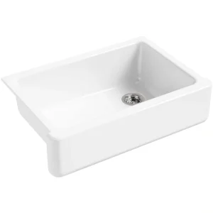 KOHLER Whitehaven Farmhouse Self-Trimming Apron Front Cast Iron 33 in. Single Bowl Kitchen Sink in White