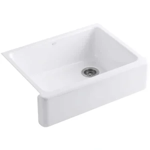 KOHLER Whitehaven Farmhouse Undermount Apron Front Cast Iron 30 in. Self-Trimming Single Bowl Kitchen Sink in White