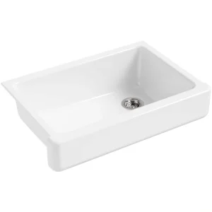 KOHLER Whitehaven Undermount Farmhouse Apron Front Self-Trimming Cast Iron 32.5 in. Single Bowl Kitchen Sink in White