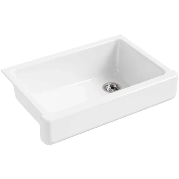 KOHLER Whitehaven Undermount Farmhouse Apron Front Self-Trimming Cast Iron 32.5 in. Single Bowl Kitchen Sink in White