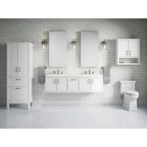 KOHLER Winnow 60.13in. Double Sink Freestanding White Bath Vanity with White Quartz Top Assembled