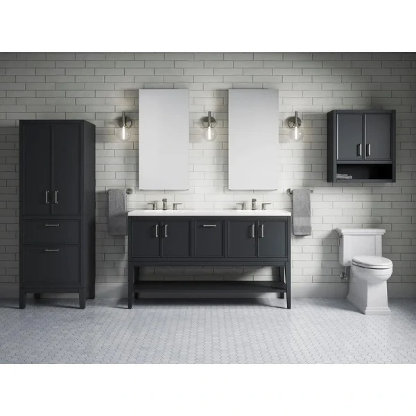 KOHLER Winnow 60in. Double Sink Freestanding Slate Grey Bath Vanity with White Quartz Top Assembled