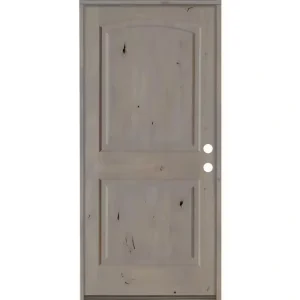 Krosswood Doors 30 in. x 80 in. Knotty Alder 2 Panel Left-Hand/Inswing Grey Stain Wood Prehung Front Door
