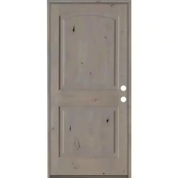 Krosswood Doors 30 in. x 80 in. Knotty Alder 2 Panel Left-Hand/Inswing Grey Stain Wood Prehung Front Door