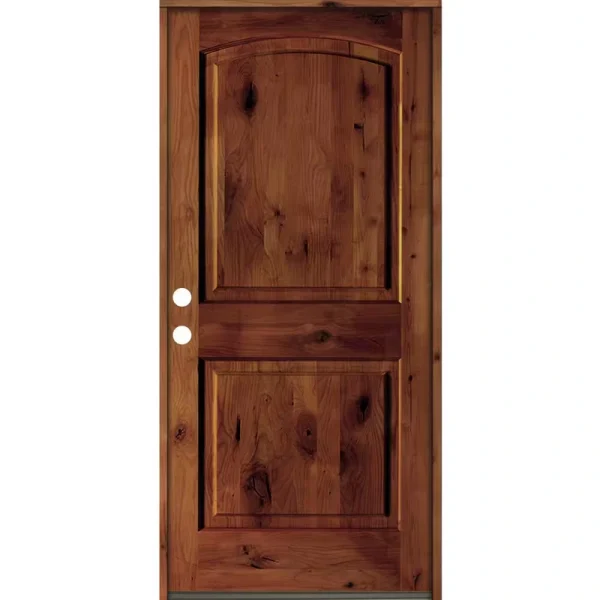 Krosswood Doors 30 in. x 80 in. Rustic Knotty Alder Arch Top Red Chestnut Stain Right-Hand Inswing Wood Single Prehung Front Door