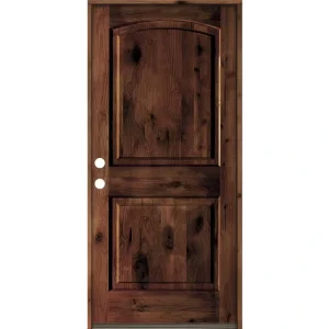 Krosswood Doors 30 in. x 80 in. Rustic Knotty Alder Arch Top Red Mahogony Stain Right-Hand Inswing Wood Single Prehung Front Door