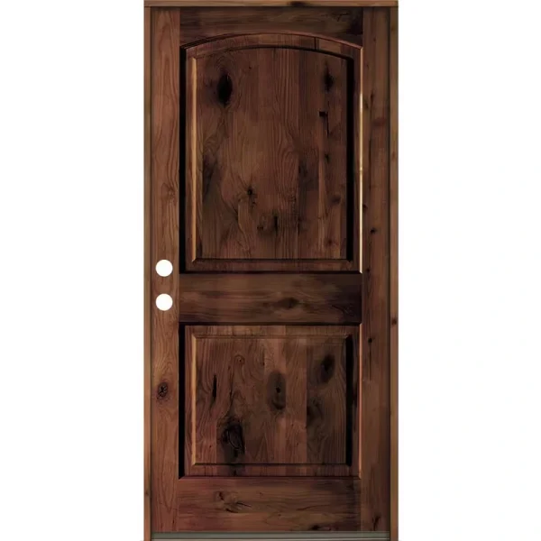 Krosswood Doors 30 in. x 80 in. Rustic Knotty Alder Arch Top Red Mahogony Stain Right-Hand Inswing Wood Single Prehung Front Door
