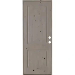 Krosswood Doors 30 in. x 96 in. Knotty Alder 2-Panel Left-Hand/Inswing Grey Stain Wood Prehung Front Door