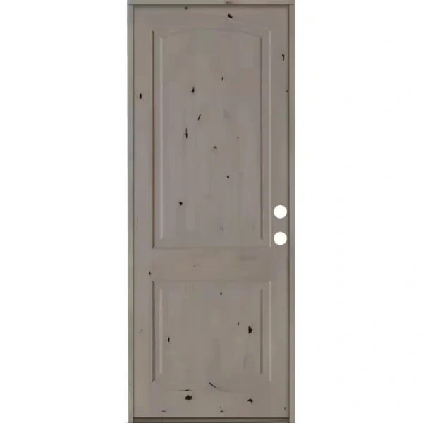 Krosswood Doors 30 in. x 96 in. Knotty Alder 2-Panel Left-Hand/Inswing Grey Stain Wood Prehung Front Door