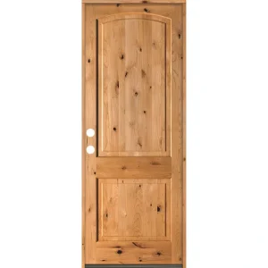Krosswood Doors 30 in. x 96 in. Rustic Knotty Alder Arch Top Clear Stain Right-Hand Inswing Wood Single Prehung Front Door