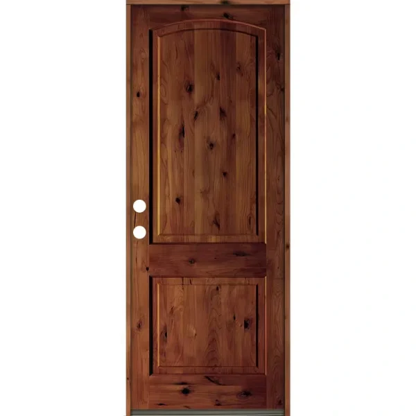 Krosswood Doors 30 in. x 96 in. Rustic Knotty Alder Arch Top Red Chestnut Stain Right-Hand Inswing Wood Single Prehung Front Door