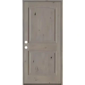 Krosswood Doors 32 in. x 80 in. Knotty Alder 2 Panel Right-Hand/Inswing Grey Stain Wood Prehung Front Door