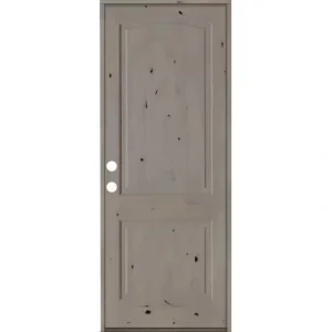 Krosswood Doors 32 in. x 96 in. Knotty Alder 2-Panel Right-Hand/Inswing Grey Stain Wood Prehung Front Door