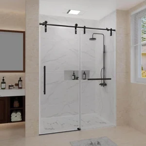KULLAVIK 56-60 in. W x 76 in. H Sliding Frameless Glass Shower Door, Sliding Roller Shower Door, Stylish, Modern, Black