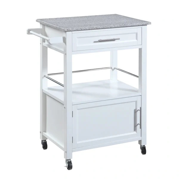 Linon White Wood Base with Mdf Granite Top Rolling Kitchen Cart (27-in x 18-in x 36-in)